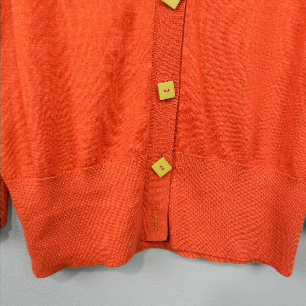 LOFT Cardigan Sweater Size L Orange Wool Blend Custom Buttons Flower Patch - Picture 8 of 16